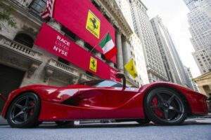 A Ferrari is seen outside NYSE
