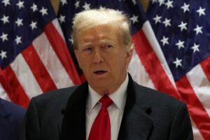 Former U.S. President Trump holds presser after criminal case hearing