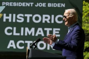 U.S. President Joe Biden delivers remarks to commemorate Earth Day,